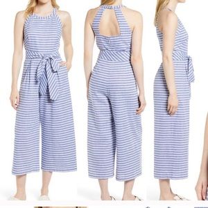 Nordstrom 1901 Halter Neck Stripe Crop Jumpsuit